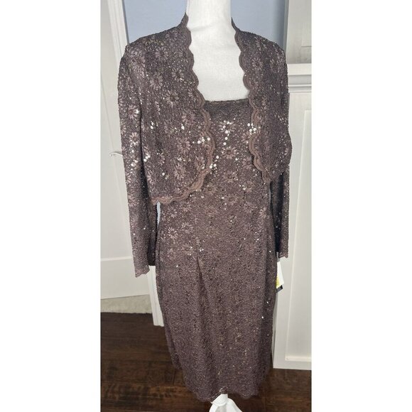 Alex Evenings Brown Lace Sequin Dress & Jacket NWT Sz 12 Formal/Wedding/Cocktail - Picture 8 of 15